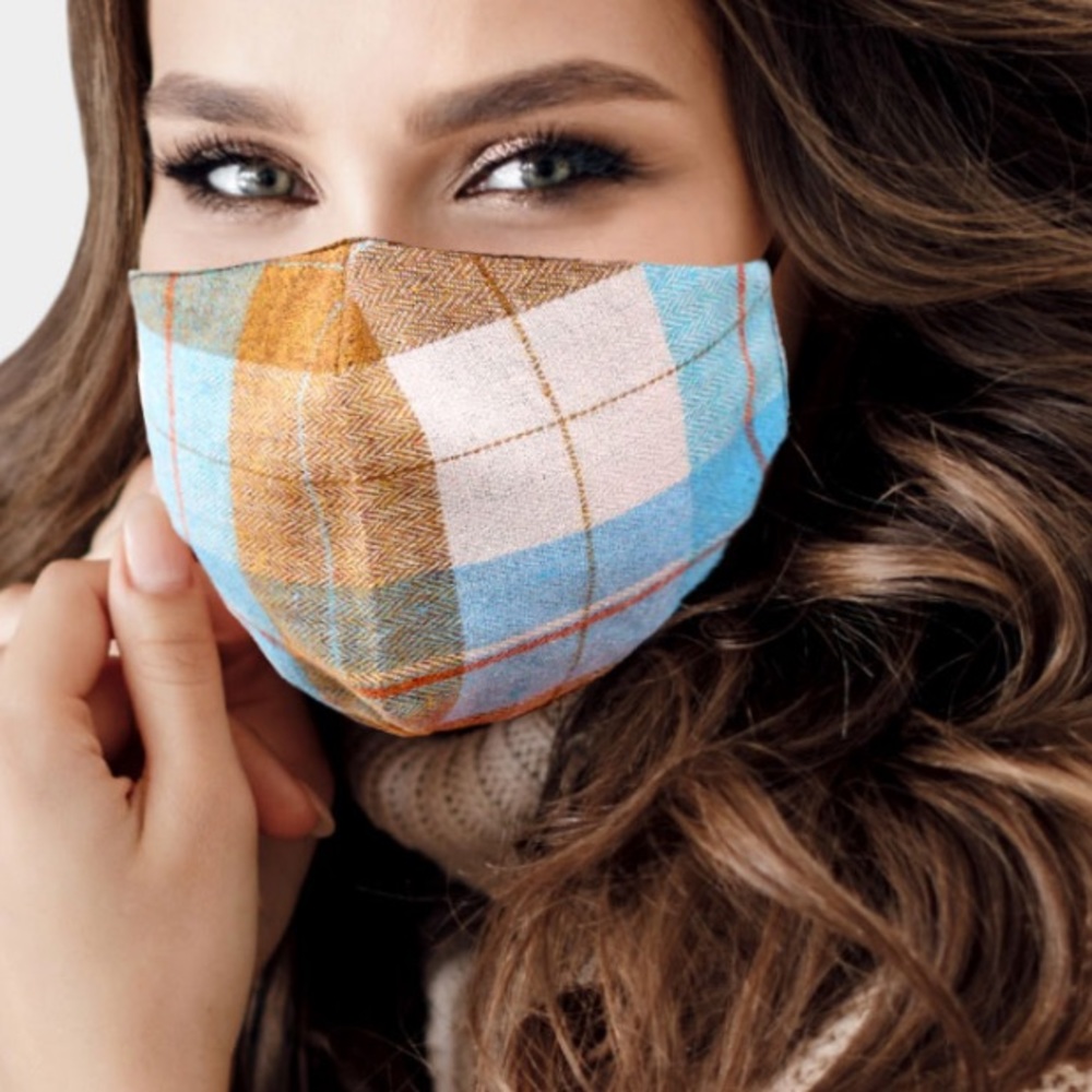 Blue & Tan Tartan Plaid Cotton Mask